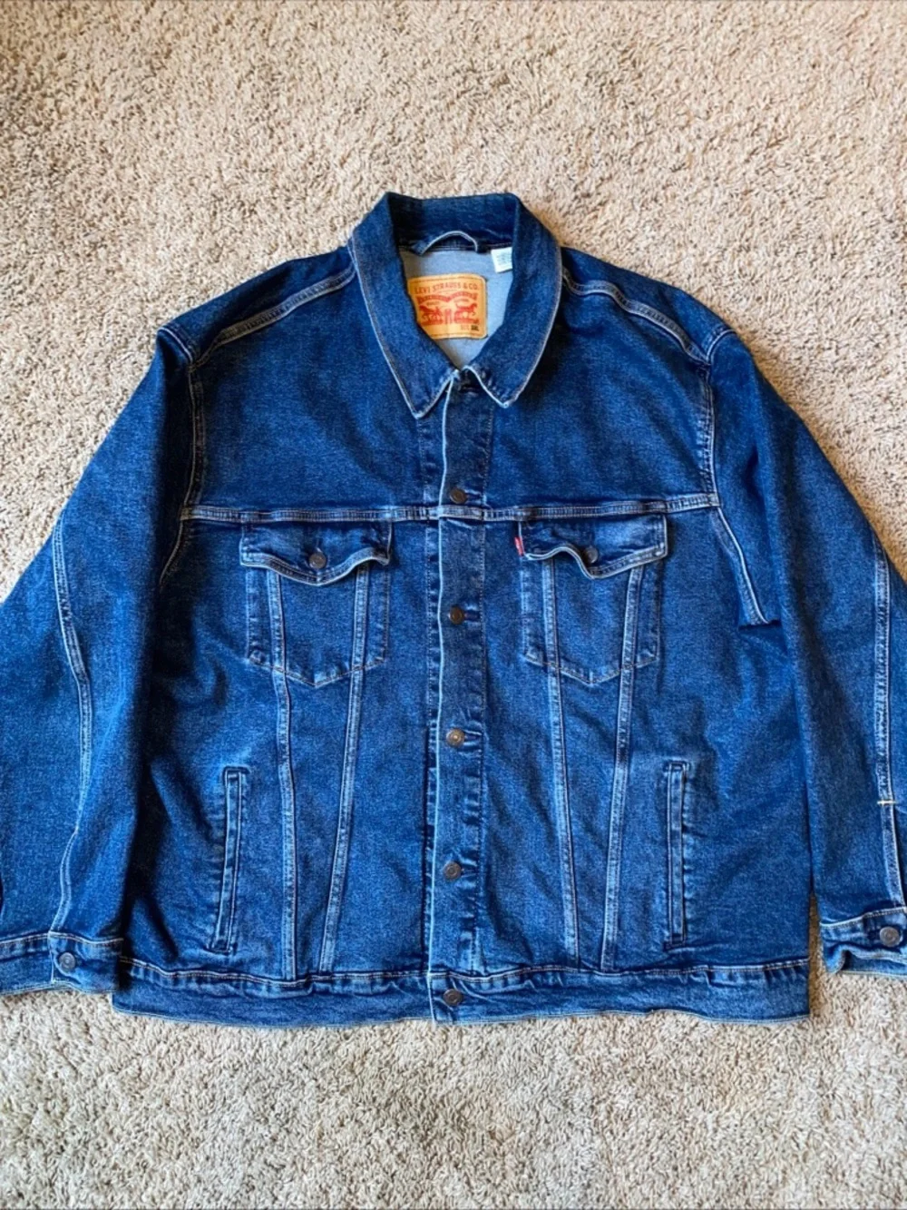 Levi’s Denim Trucker Jacket Mens Size 3XL Jean Classic Red Tab Dark Wash Utility